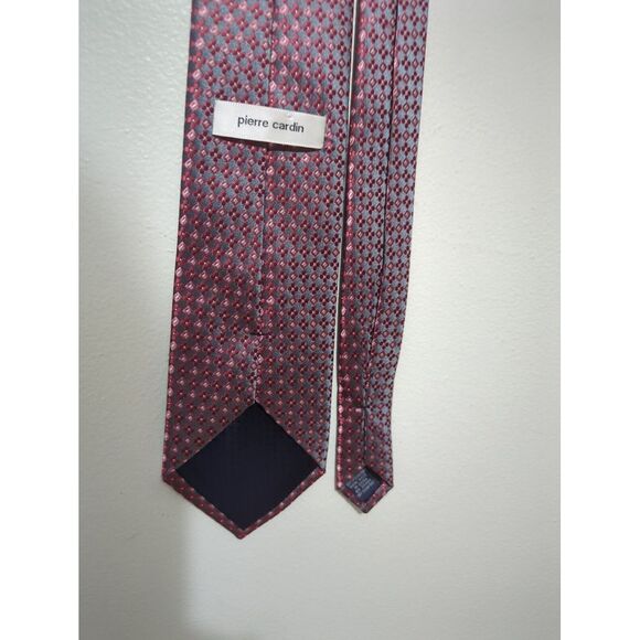 Pierre Cardin Necktie Polyester Red Diamond Geometric Pattern - Picture 3 of 7